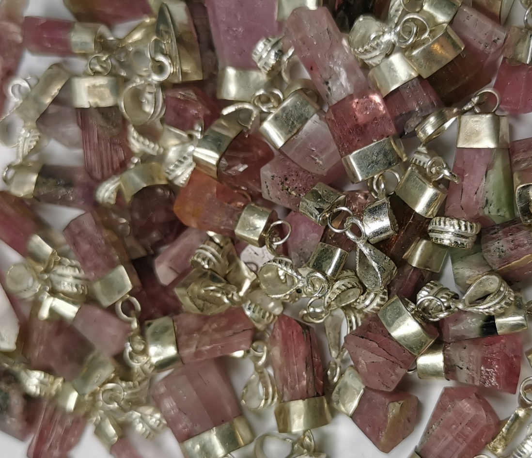 Rosa Turmalin Hänge med Silver top - A kvalitet
