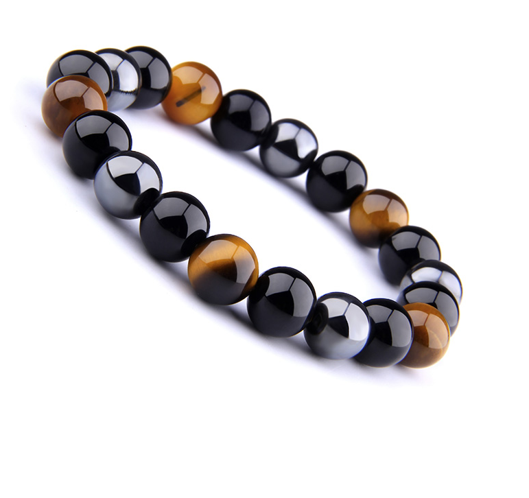Hematit,  Tigeröga och Svart Onyx Armband  - 6mm - 2