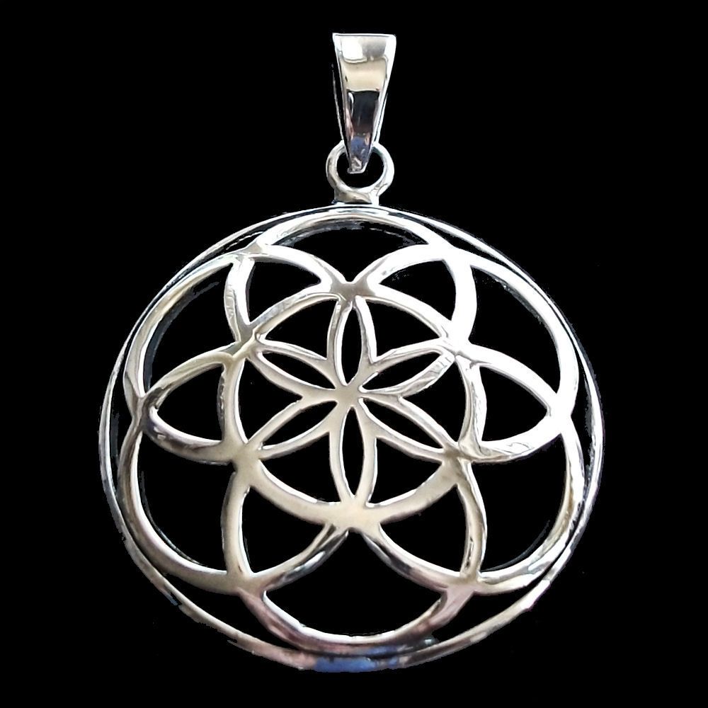 Seed of Life Blomma Silver Hänge - Domed - 2
