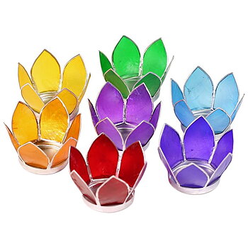 Lotuslyktor i snäckskal, Små  - Silvermetall -  Chakra Set - 7stycken