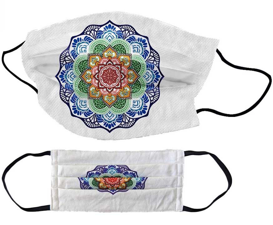 Tvättbar tygmask - Rainbow Mandala - Vit