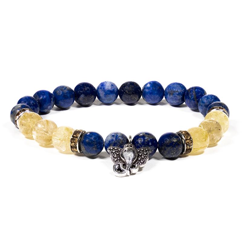 Lapis Lazuli /Rutilkvarts Armband med Elefant