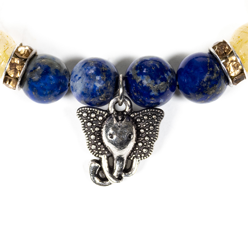 Lapis Lazuli /Rutilkvarts Armband med Elefant - 2