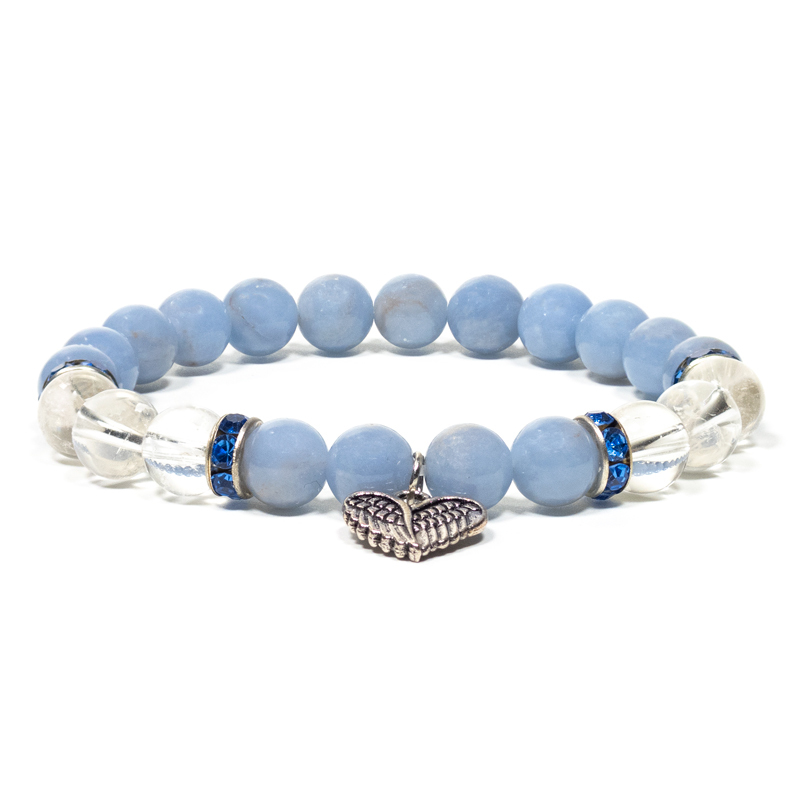 Angelit /Bergkristall Armband med Vingar
