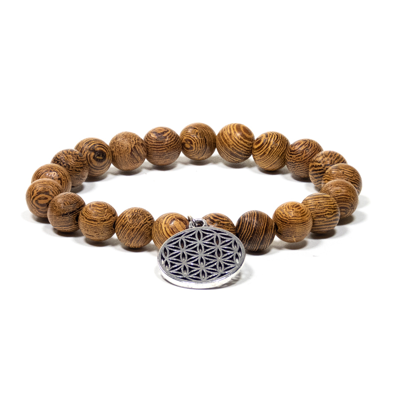 Zebra Trä Mala Armband med Livets Blomma
