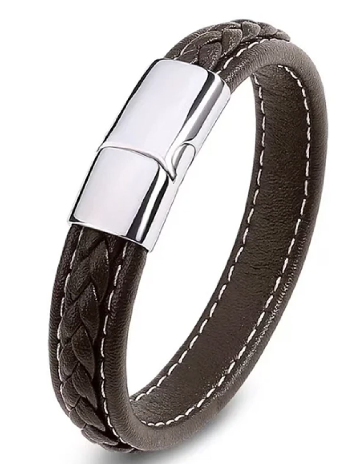 Vävd (Rope Chain)  Läder Armband  med Rostfritt stål lås - 2