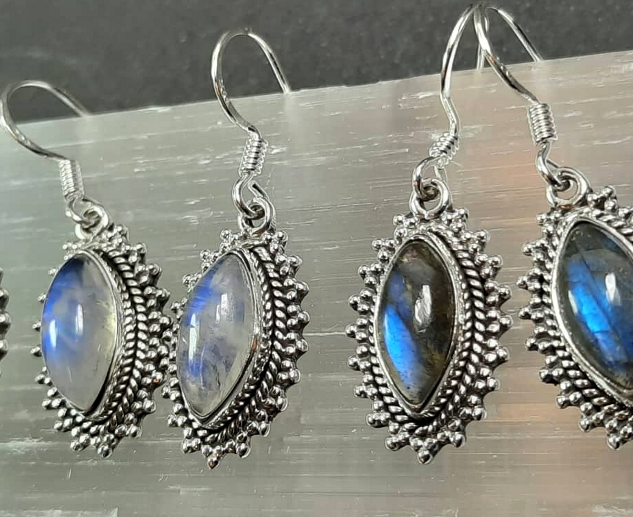 Örhängen av sterling silver med cabachonlipad stenar - Öga slipad - 2