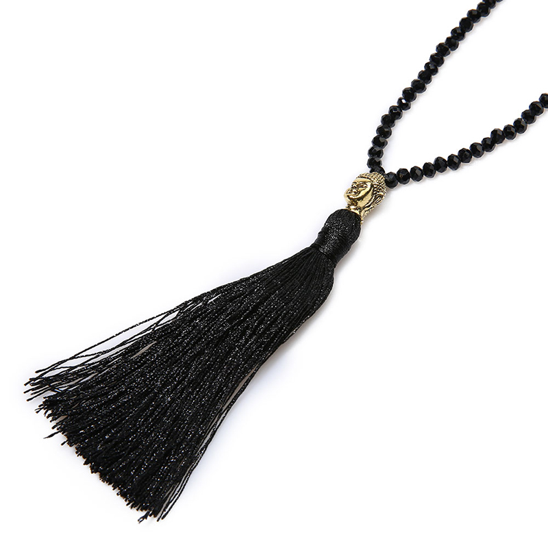 Mala Halsband med Tofs - Svart Zirkon med Buddha - 3