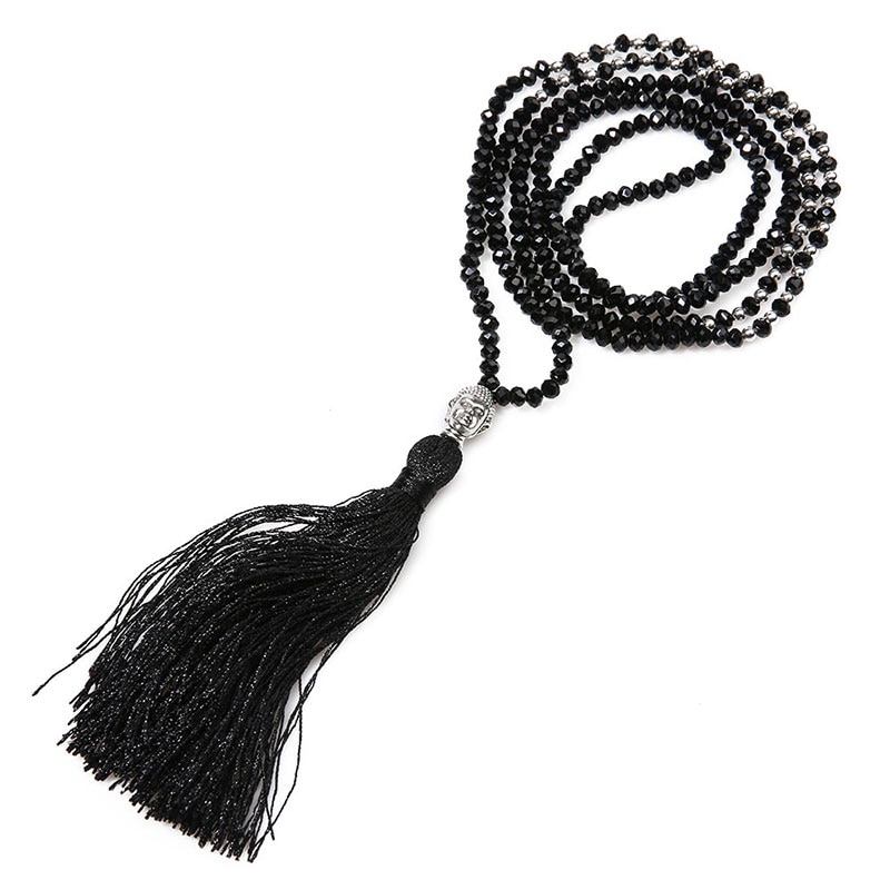 Mala Halsband med Tofs - Svart Zirkon med Buddha - 2