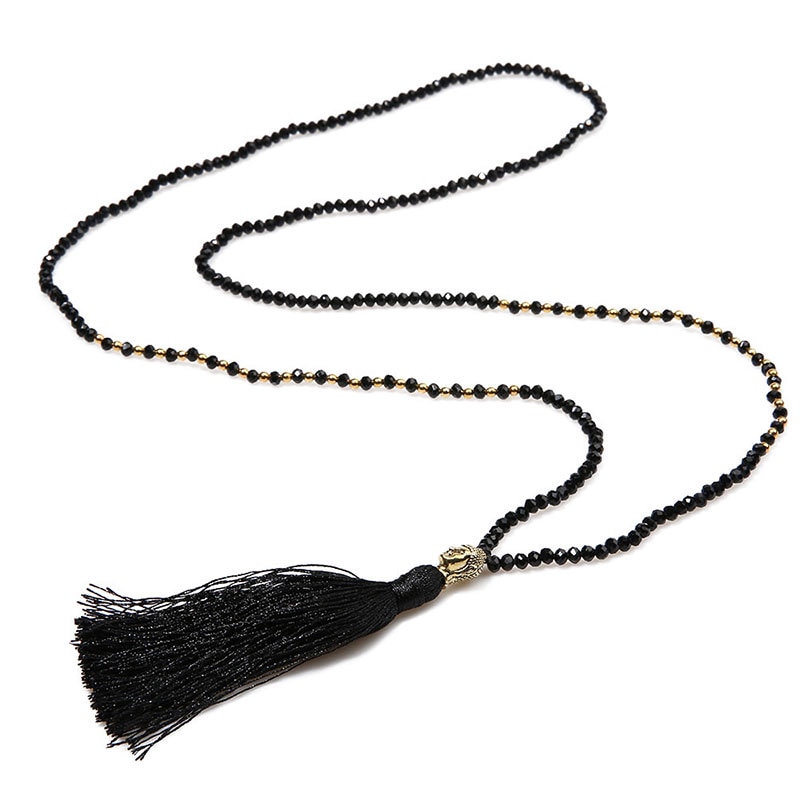 Mala Halsband med Tofs - Svart Zirkon med Buddha - 4