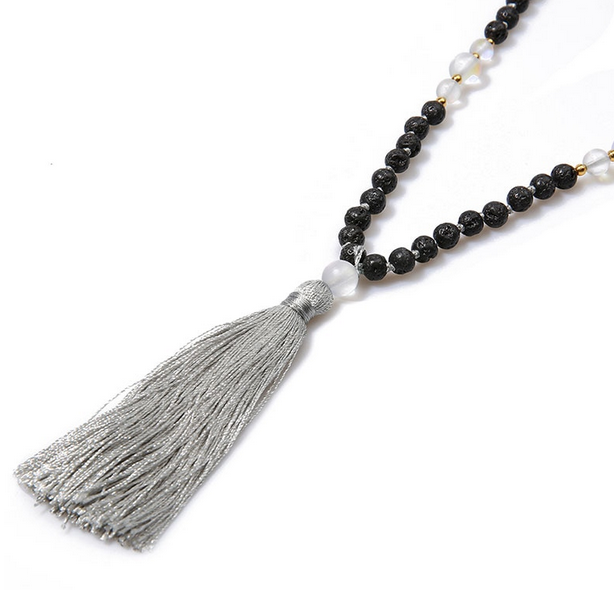 Mala Halsband med Tofs - Lavasten och Auraglaspärlor - 2
