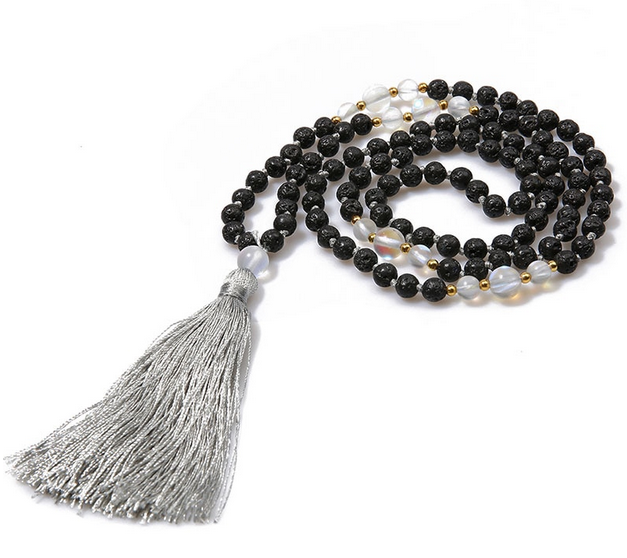 Mala Halsband med Tofs - Lavasten och Auraglaspärlor