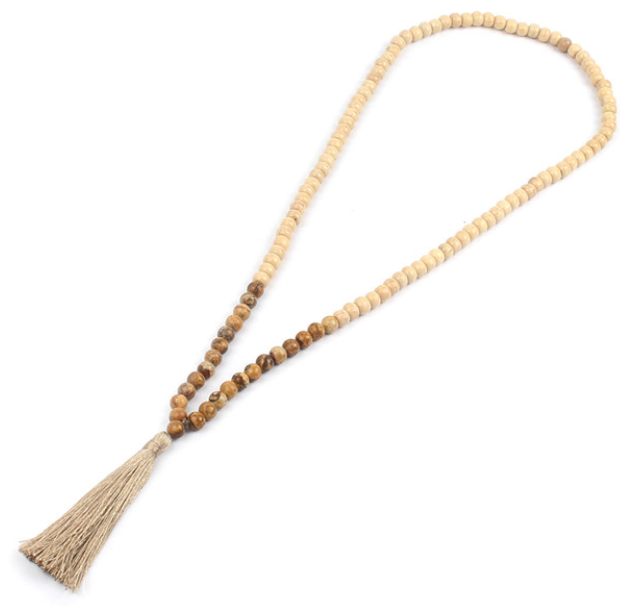Mala Halsband med Tofs - Träpärlor och Halvädelstenar - 4