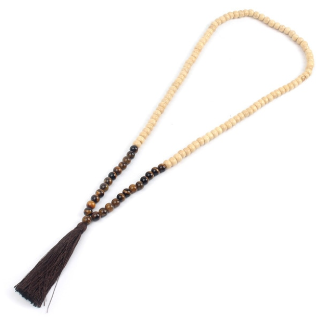 Mala Halsband med Tofs - Träpärlor och Halvädelstenar - 3