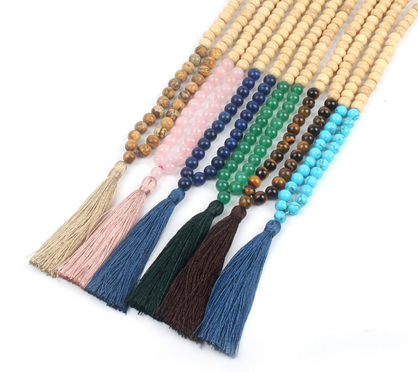 Mala Halsband med Tofs - Träpärlor och Halvädelstenar - 7