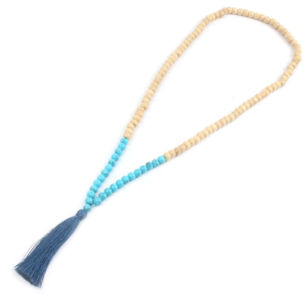 Mala Halsband med Tofs - Träpärlor och Halvädelstenar - 6