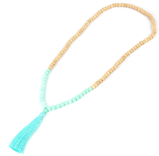 Mala Halsband med Tofs - Träpärlor och Halvädelstenar - 5