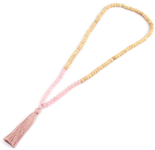 Mala Halsband med Tofs - Träpärlor och Halvädelstenar