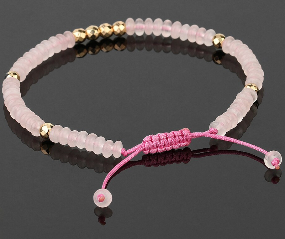 Rosenkvarts Armband - 4mm Disk slipade Pärlor