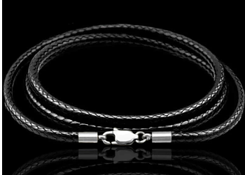 Vävd Svart Läder Halsband - 1.5mm med Rostfritt stål Lås