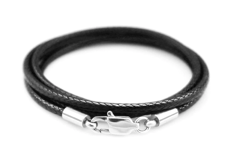 Vävd Svart Läder Halsband - 1mm med Rostfritt stål Lås