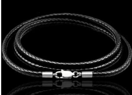 Vävd Svart Läder Halsband - 1mm med Rostfritt stål Lås - 2