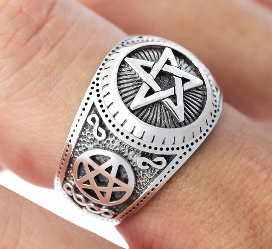 Pentagram Ring i Silver  - 3 stars - 2