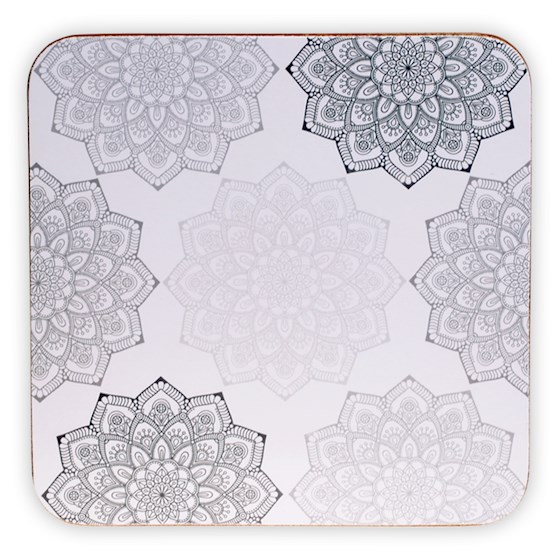  Mandala Grå Blommor Underlägg  - 2