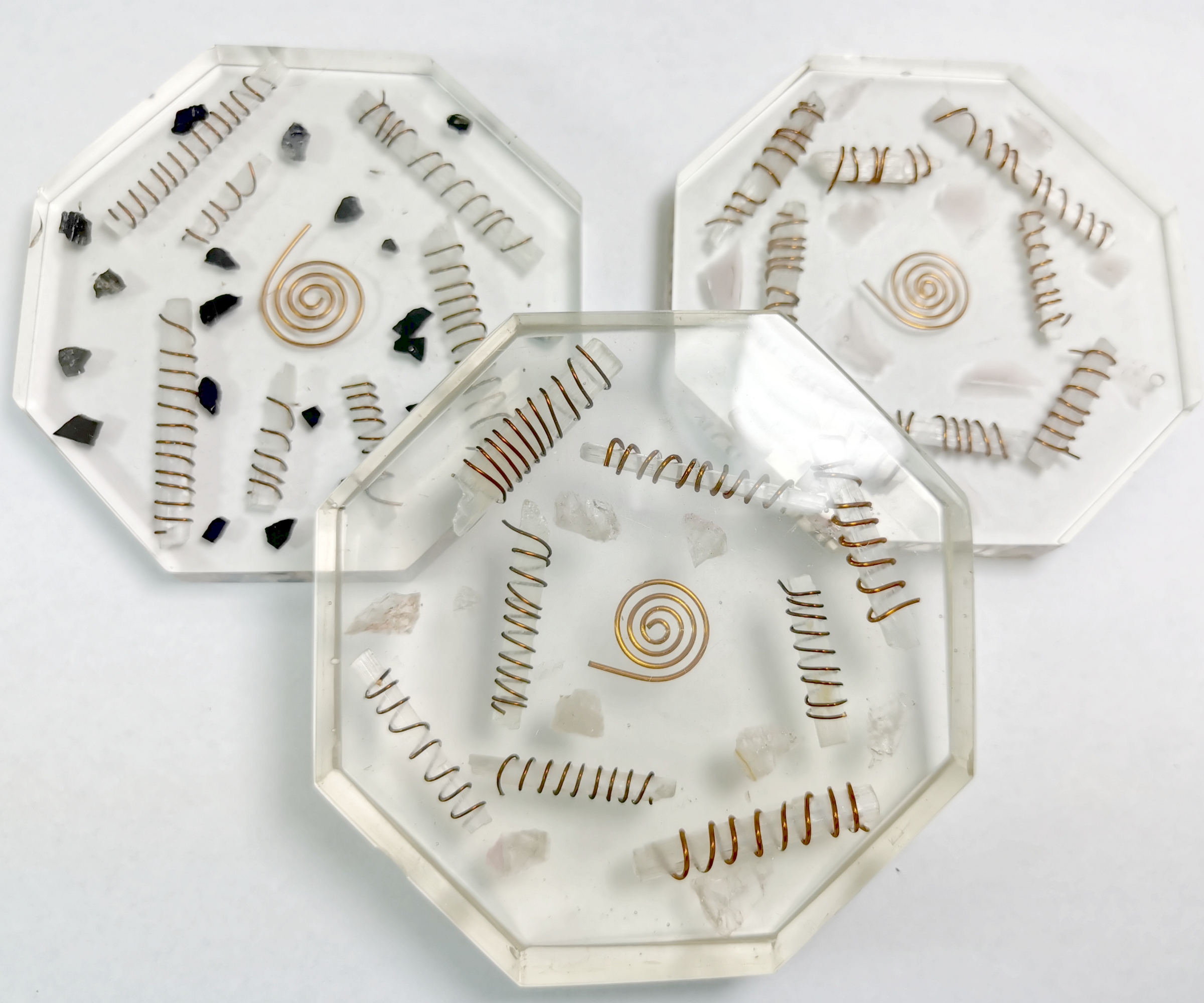 Selenit och Rosenkvarts Orgonit Platta - Hexagon - 4
