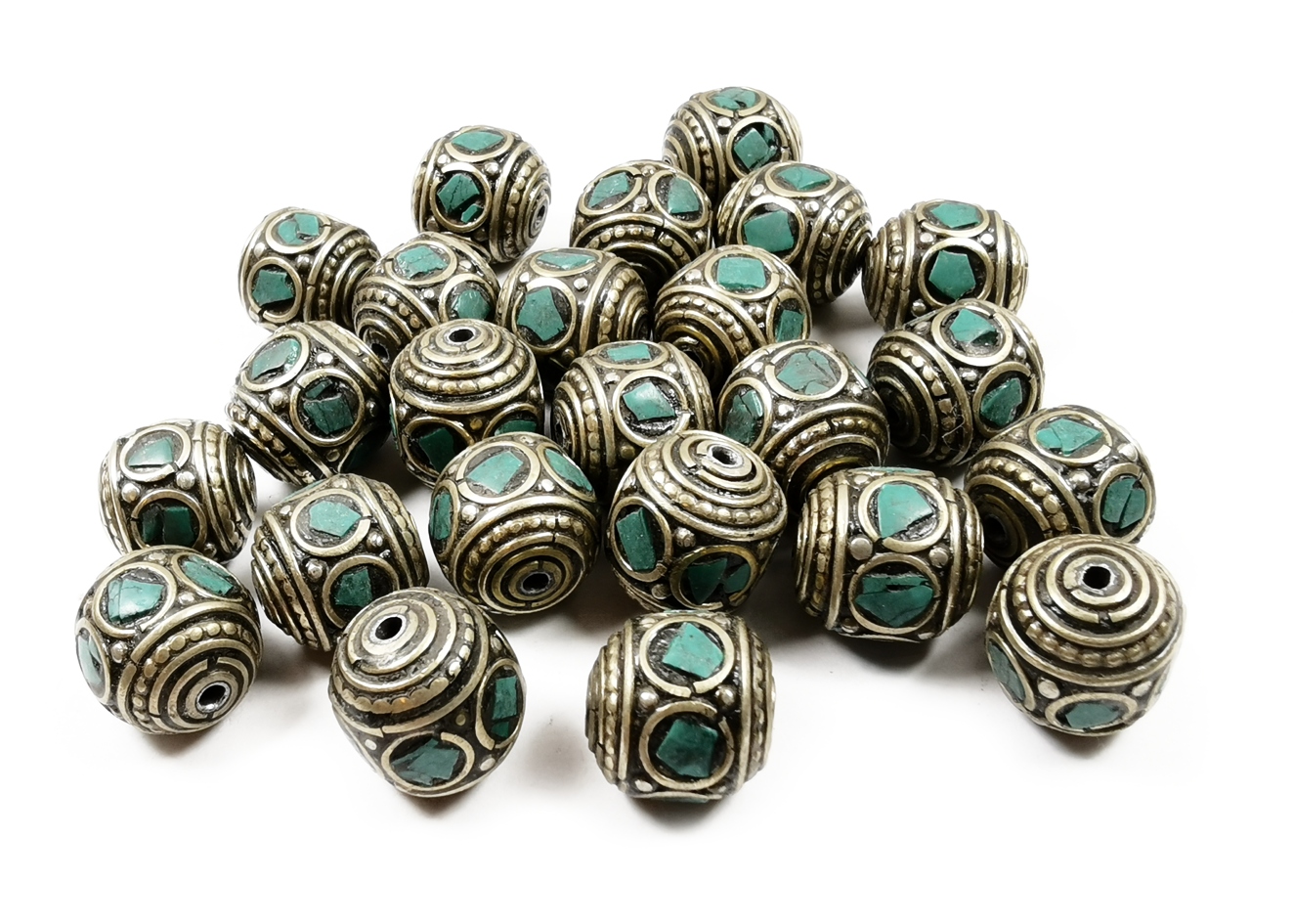 Turkos /Mässing Pärlor - ca. 15x15mm