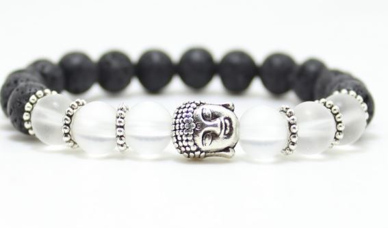 Armband i Lavasten / frostad Bergkristall med Buddha - 2