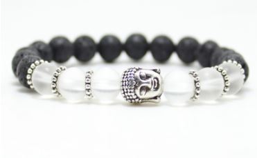 Armband i Lavasten / frostad Bergkristall med Buddha