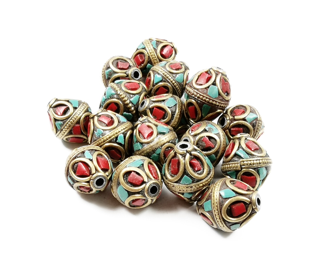 Turkos /Korall Pärlor - ca. 15x12mm