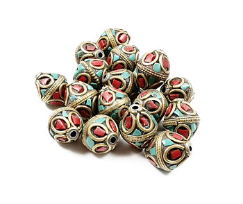 Turkos /Korall Pärlor - ca. 15x12mm