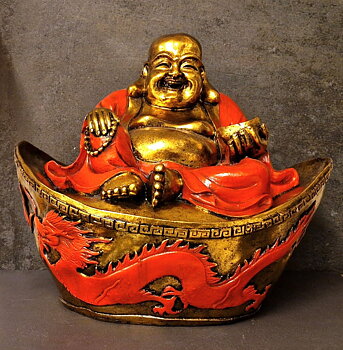 Happy Buddha (Glad Buddha) i Båt  Staty - 35 cm