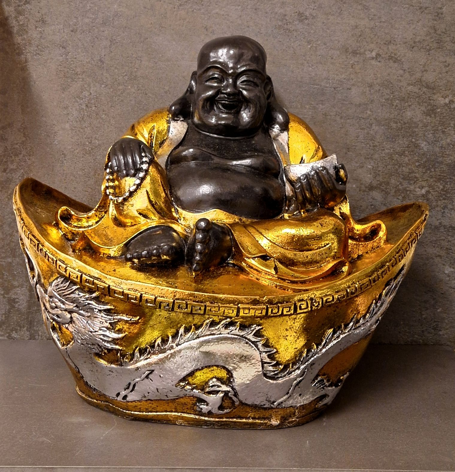 Happy Buddha (Glad Buddha) i Båt  Staty - 35 cm - 3