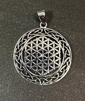 Hexagon Livets blomma  Hänge i Silver med Keltisk väv 