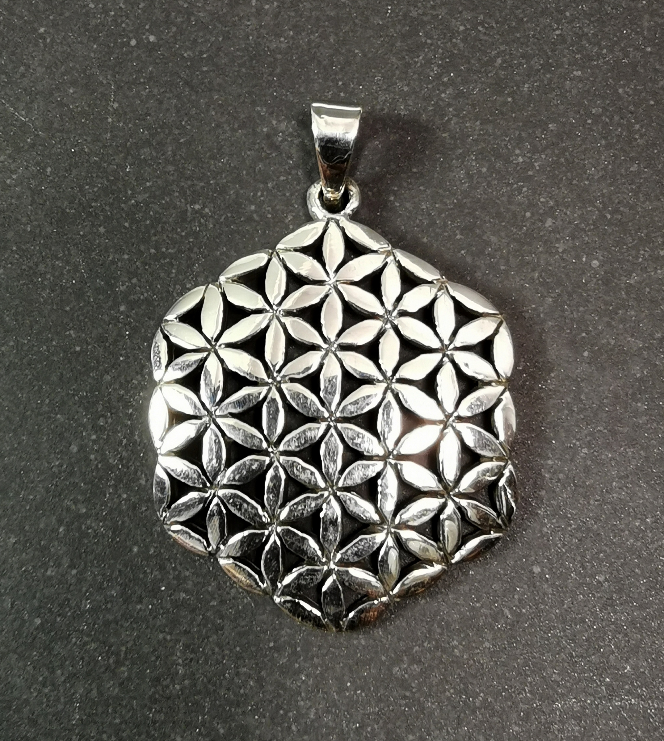 Hexagon Livets blomma  Hänge i Silver - 42mm