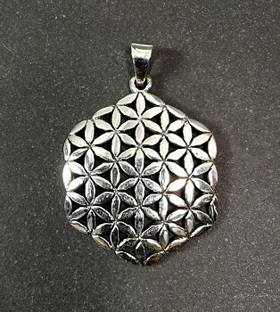 Hexagon Livets blomma  Hänge i Silver - 42mm