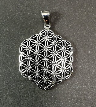 Hexagon Livets blomma  Hänge i Silver, Många blad- - 42mm