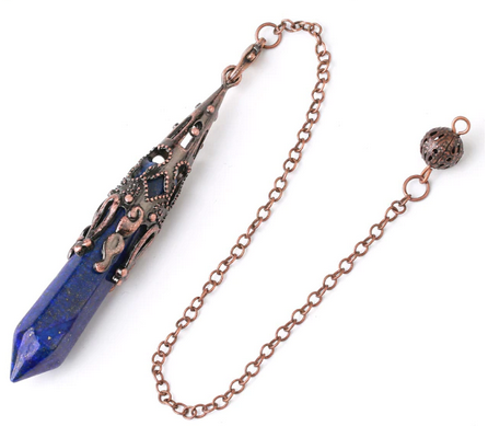 Facettslipad Stenpendel med Kedja, Brons -  Lapis Lazuli