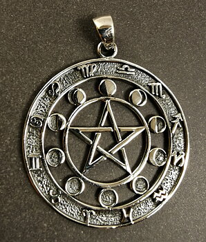Silver Pentagram med  Zodiak - Stor