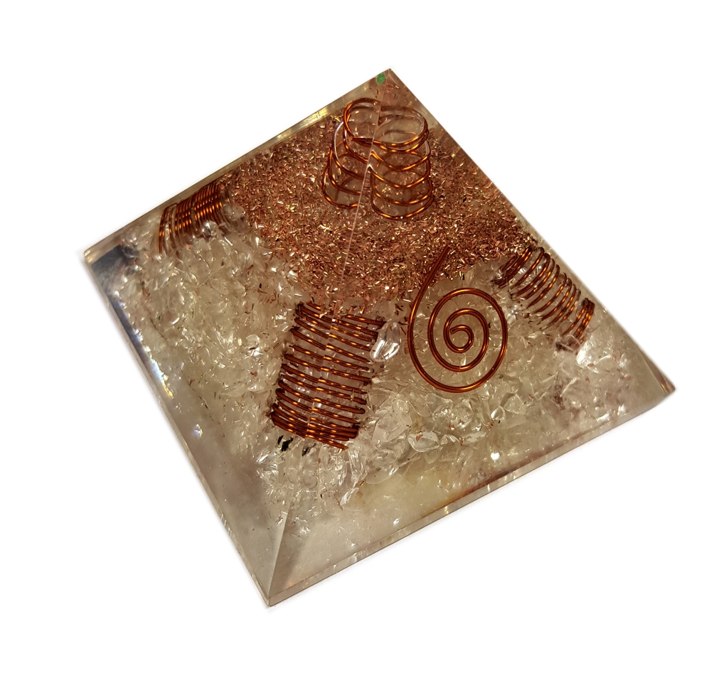 Orgonite Pyramid - Bergkristall med Bergkristall Spets + 4 Extra Spiraler
