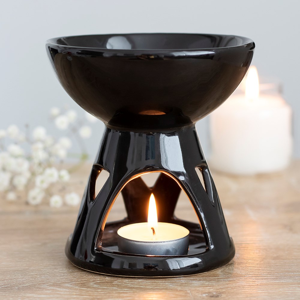  Aromalampa / Oil Burner - Svart med Djup Skål  - 2