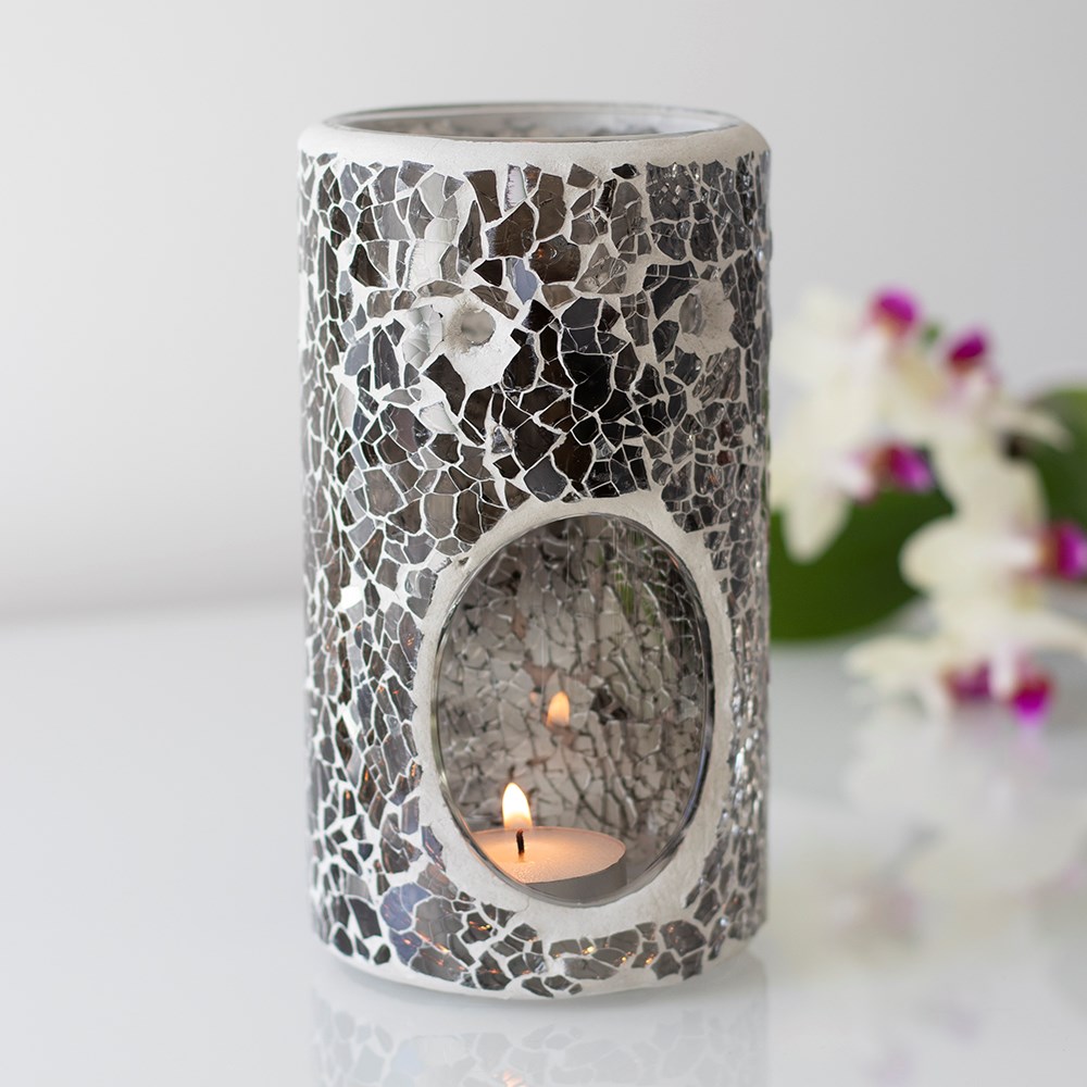 Pelarformad Svart/Grå Mosaik  spegeleffekt Aromalampa - 3