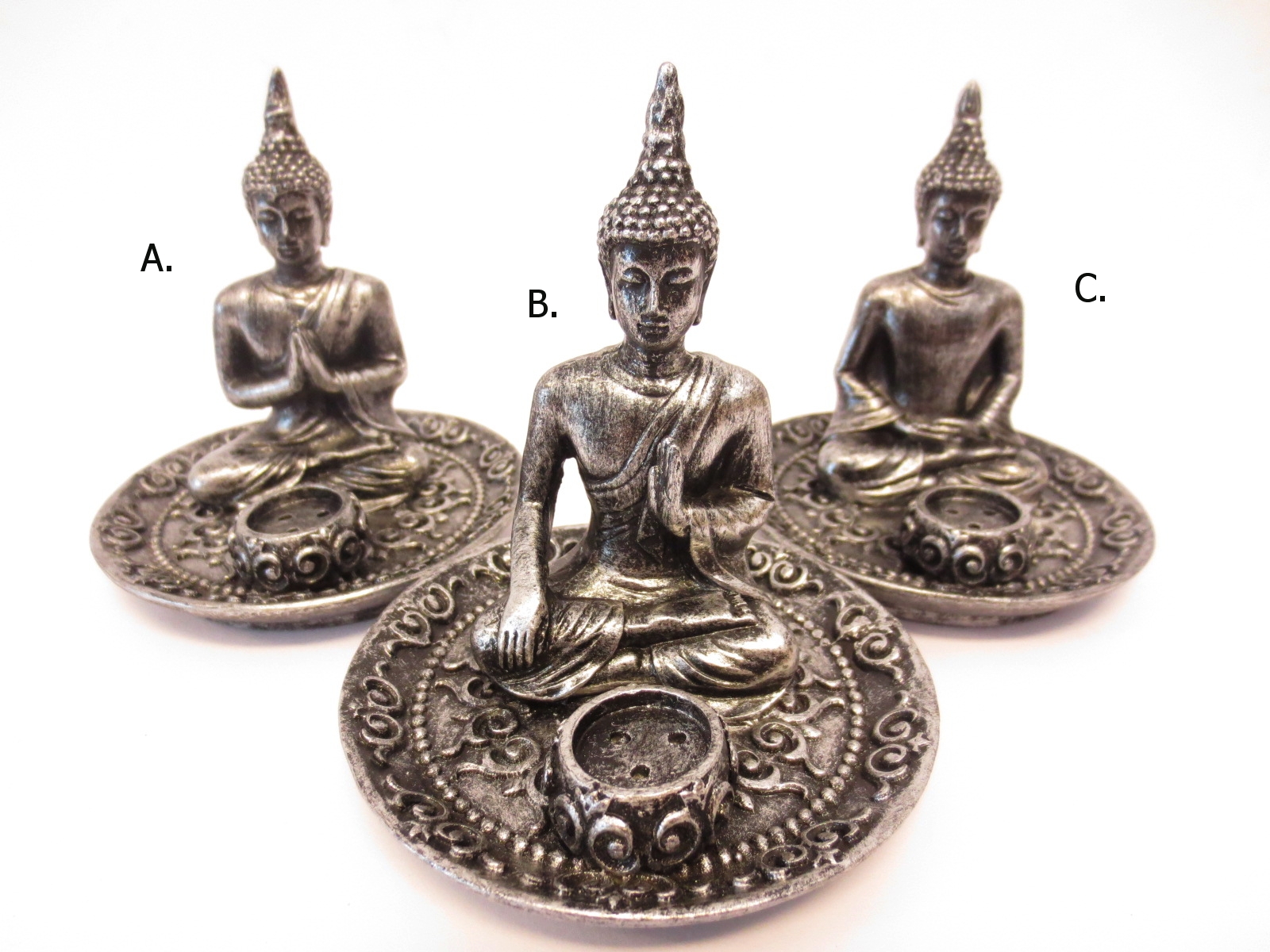Rökelse Hållare med  Silver Thai Buddhas - 2