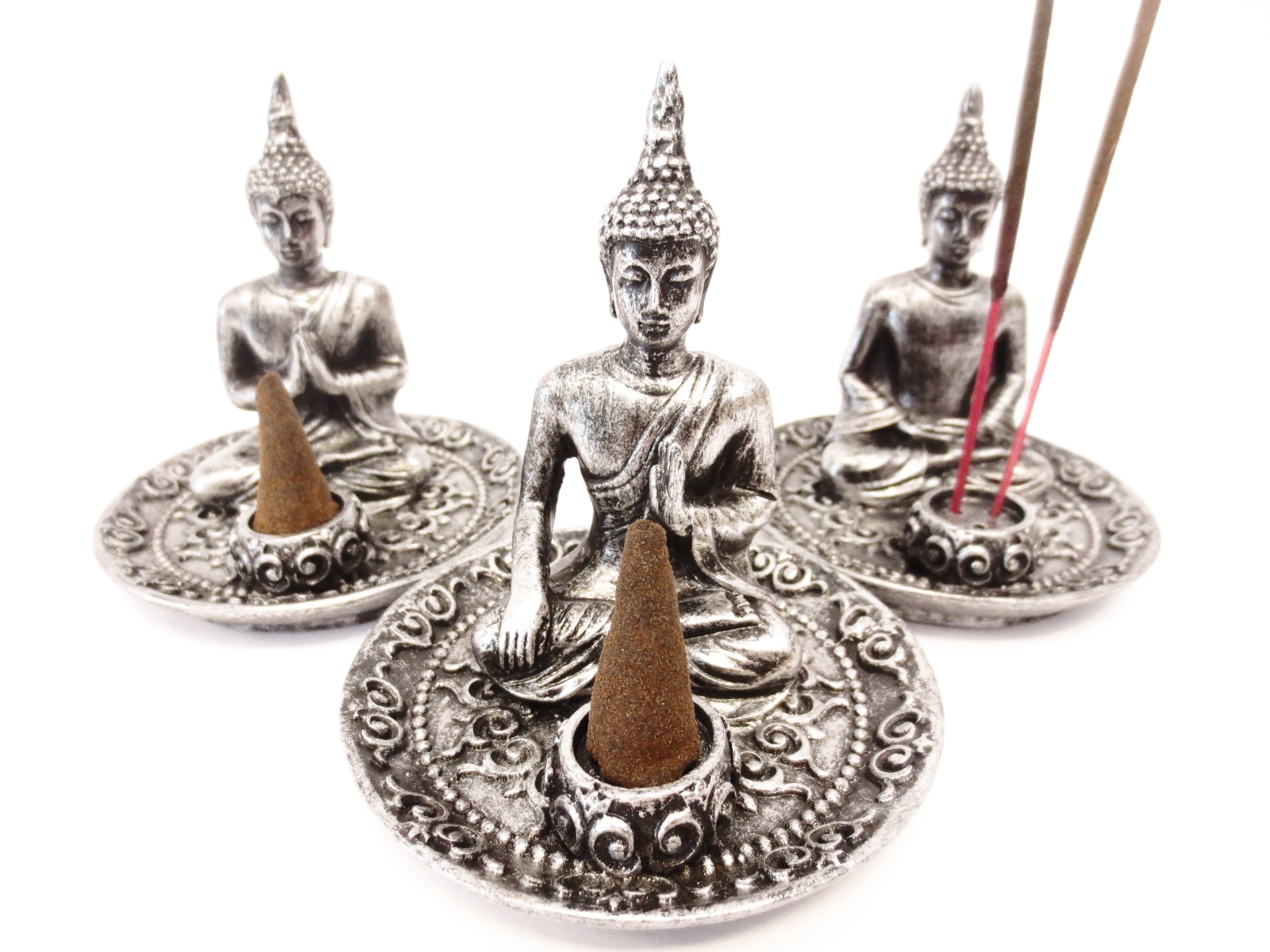 Rökelse Hållare med  Silver Thai Buddhas