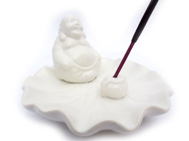Vit  Buddha Rökelsebrännare i Keramik