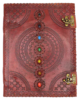 Dagbok /Journal  läder -Mandala, Brun  - Chakra -7 stenar  - 33cm