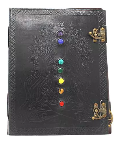 Dagbok /Journal  läder - Goddess  - Chakra -7 stenar  - 33cm